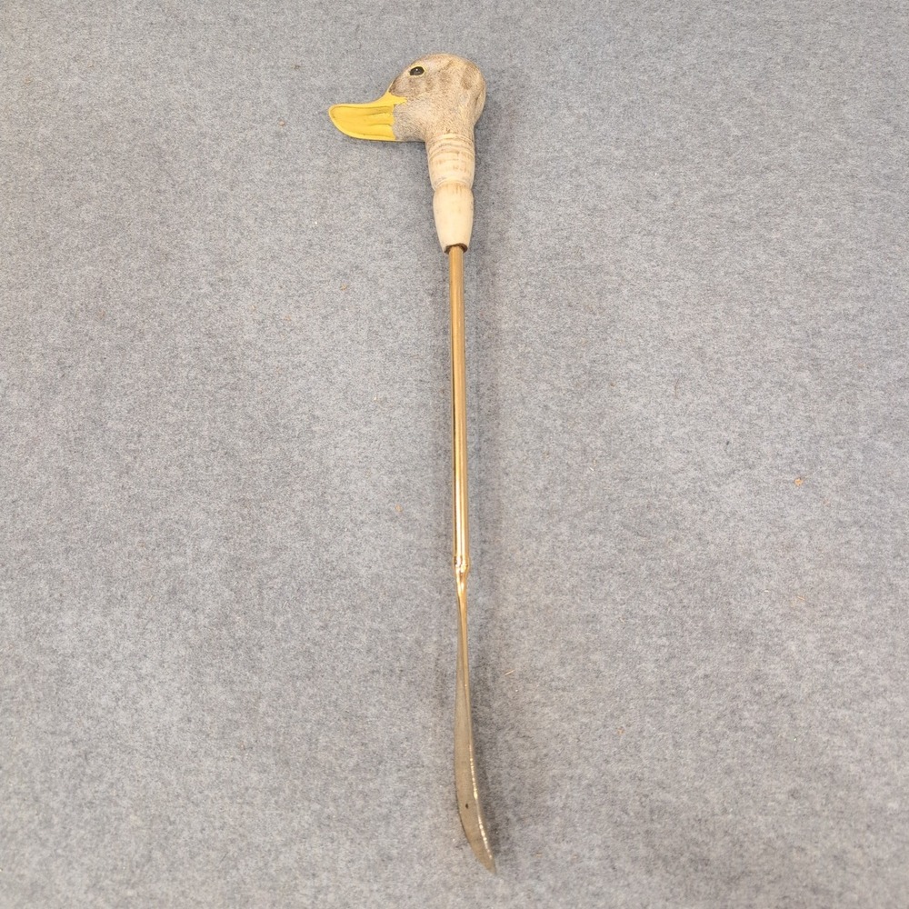 Vintage Style Duck Head Long Handle Shoe Horn Gold Tone Metal Dressing Aid - Picture 4 of 6